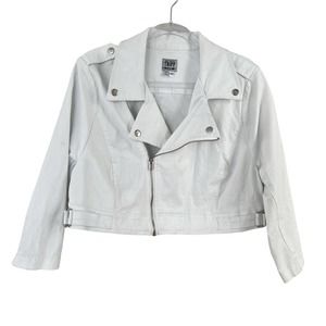 Tripp NYC Western Moto White Denim Cropped Jacket Women Size M